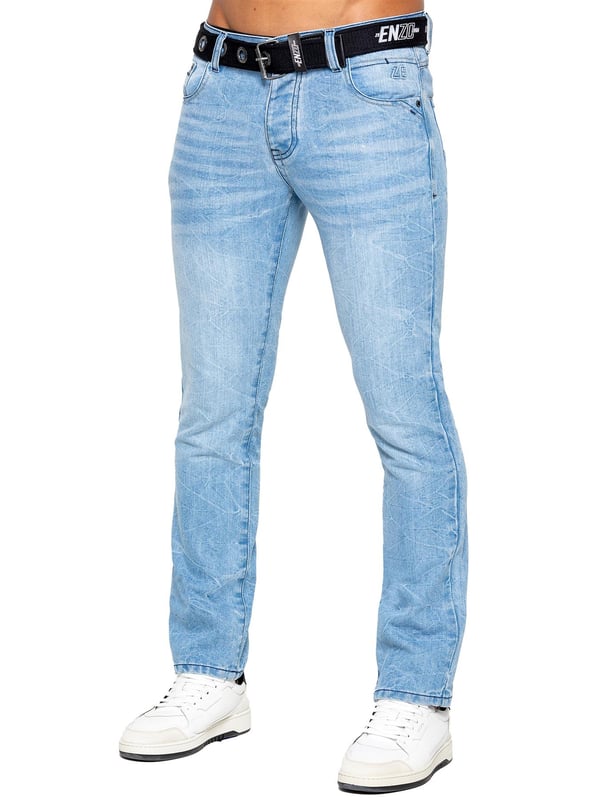 Enzo Mens Denim Straight Fit Jeans - Light Blue